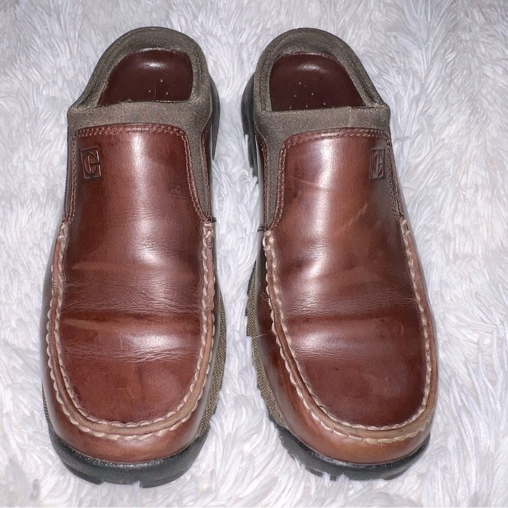 Cole Haan Brwn/Olive Leather Stitch Accent Round Toe Clog Women's Size 6
